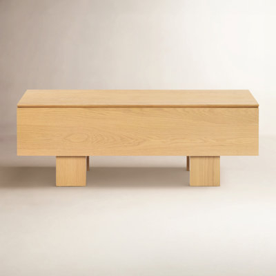 Storage Bench Mid-Century Modern Slatted Lower Shelf Flip-Top Seat