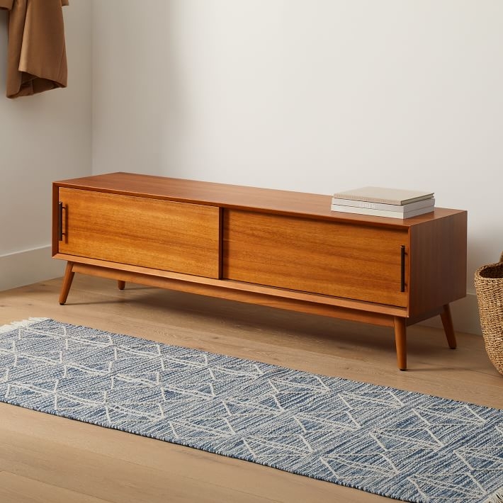 Storage Bench Mid-Century Wood Tapered Legs with Brass Caps Entryway