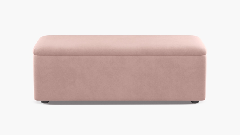 Storage Bench, Minimalist Block Silhouette in Blush Pink Velvet