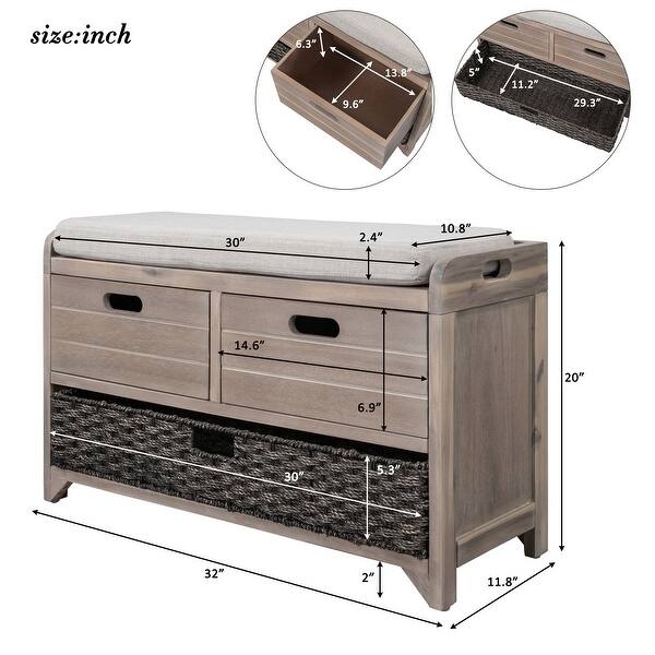 Storage Bench Mixed Storage Types Distressed Wood Farmhouse Bench