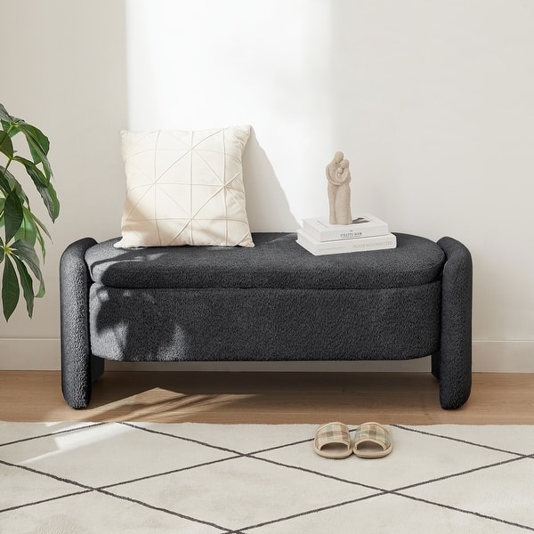Storage Bench, Modern Boucle with Oval Shape & Bolster Legs