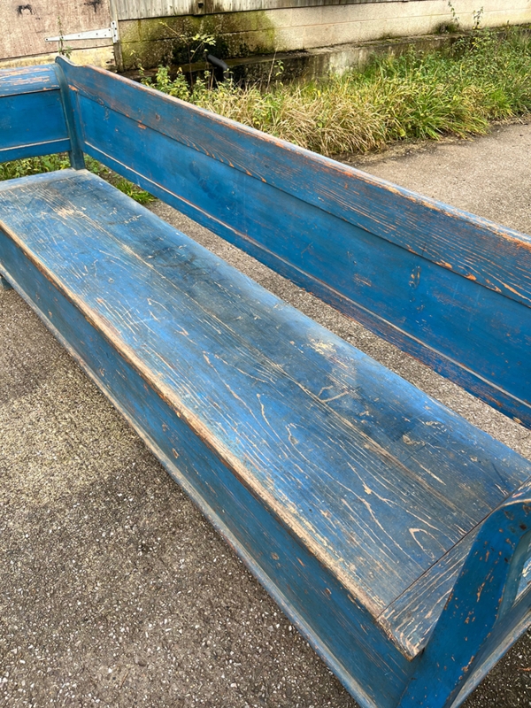 Storage Bench Original Blue Paint Extra Long Box Base, Antique Vintage