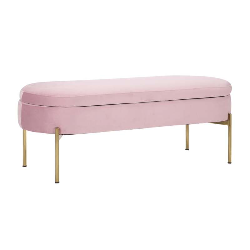Storage Bench, Oval Silhouette with Gold Legs, Glam Entryway Seating