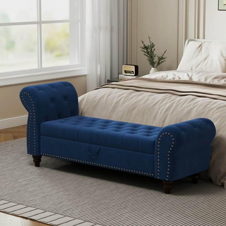 Storage Bench Royal Blue Velvet Tufted, Royal Blue Velvet Bedroom Bench.