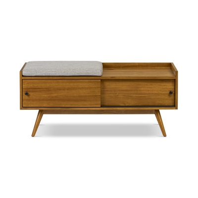 Storage Bench Tall Profile Cabinet Base Shoe Cubbies Light Wood