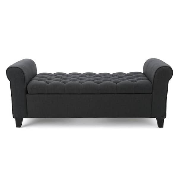 Storage Bench, Tufted Fabric with Rolled Arms & Hinged Lid