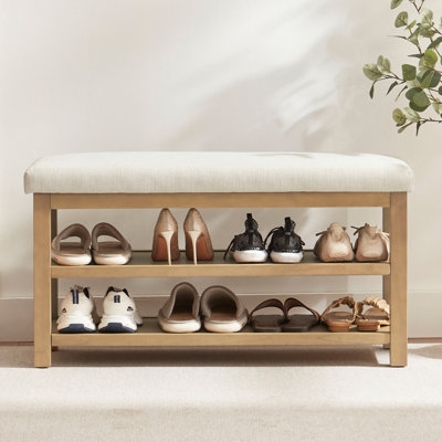 Storage Bench: Upholstered Top, Integrated Shoe Rack, Charcoal