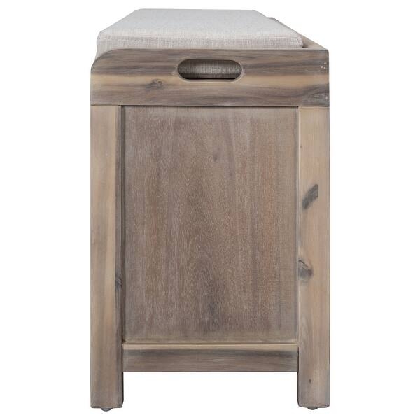 Storage Bench Weathered Finish Integrated Side Handle Rustic Bench