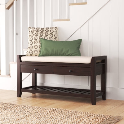 Storage Bench with Dual Drawers & Shoe Rack, Wood & Grey