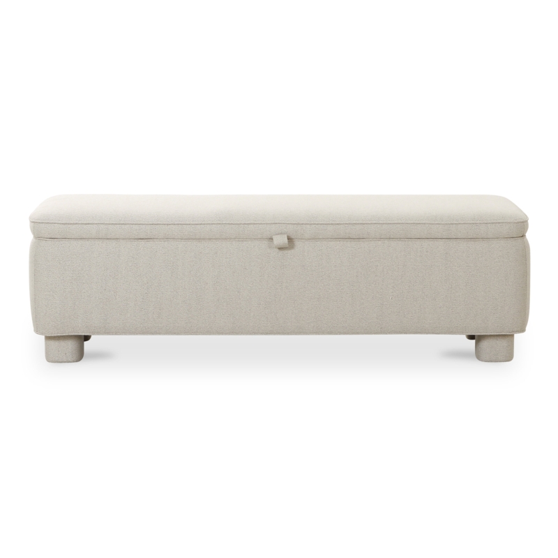 Storage Bench with Gold Sled Legs, Cream Textured Boucle Flip-Top