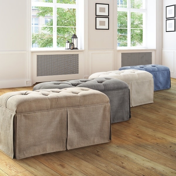 Storage Bench with Paneled Wood Frame and Button Tufted Top