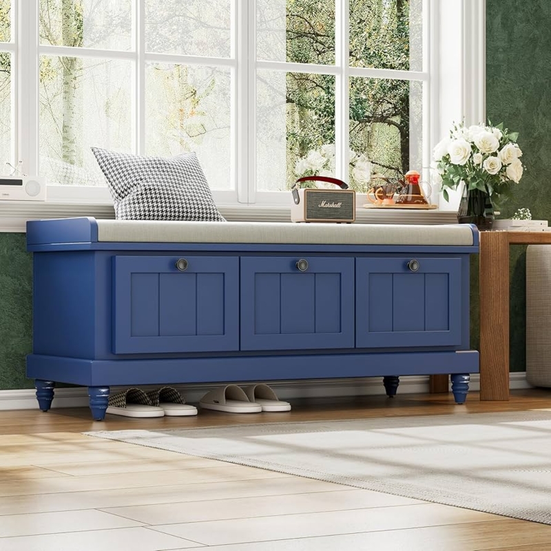 Storage Bench with Scalloped Apron & Integrated Storage