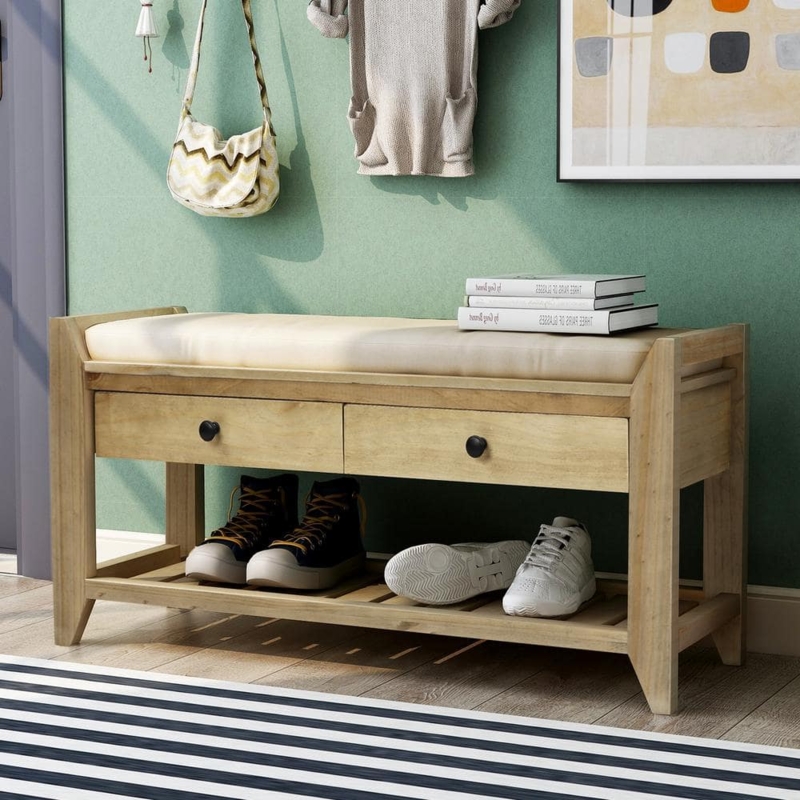 Storage Bench with Slatted Shoe Shelf & Drawers for Entryway