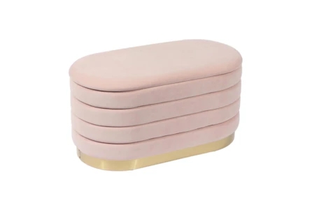 Storage Bench with Stacked Pillowed Layers and Gold Base, Oval Form
