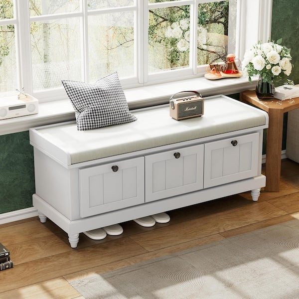Storage Bench with Three Drawers and Shaker Panels for Entryway Use