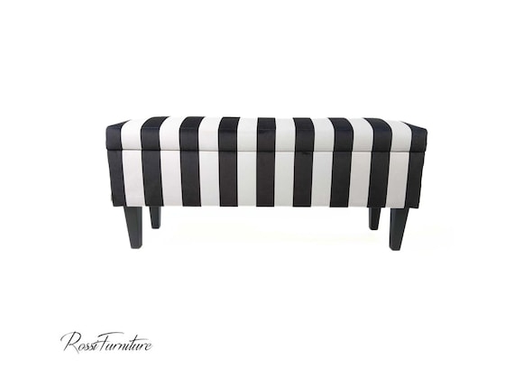 Storage Trunk with Patterned Lid, Black and White Striped Eclectic Style