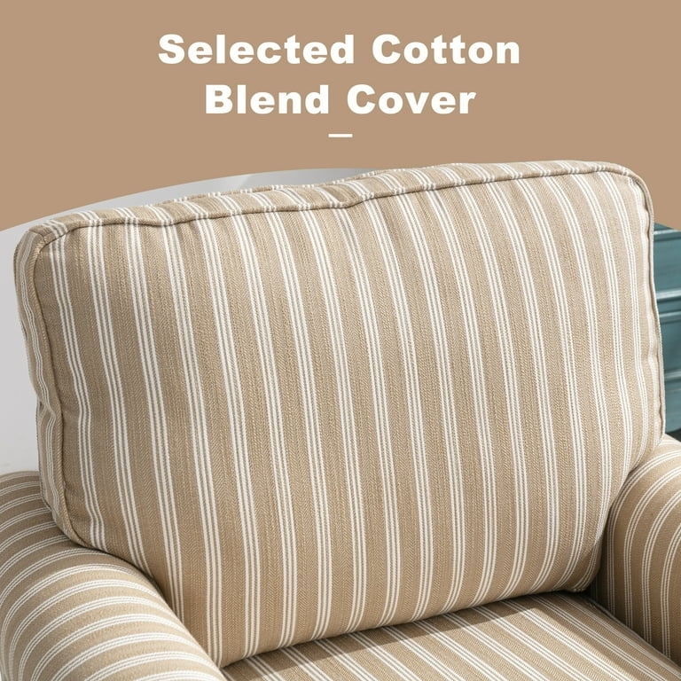Striped Swivel Armchair Sloped Arms Skirted Base Brown Vertical Pattern