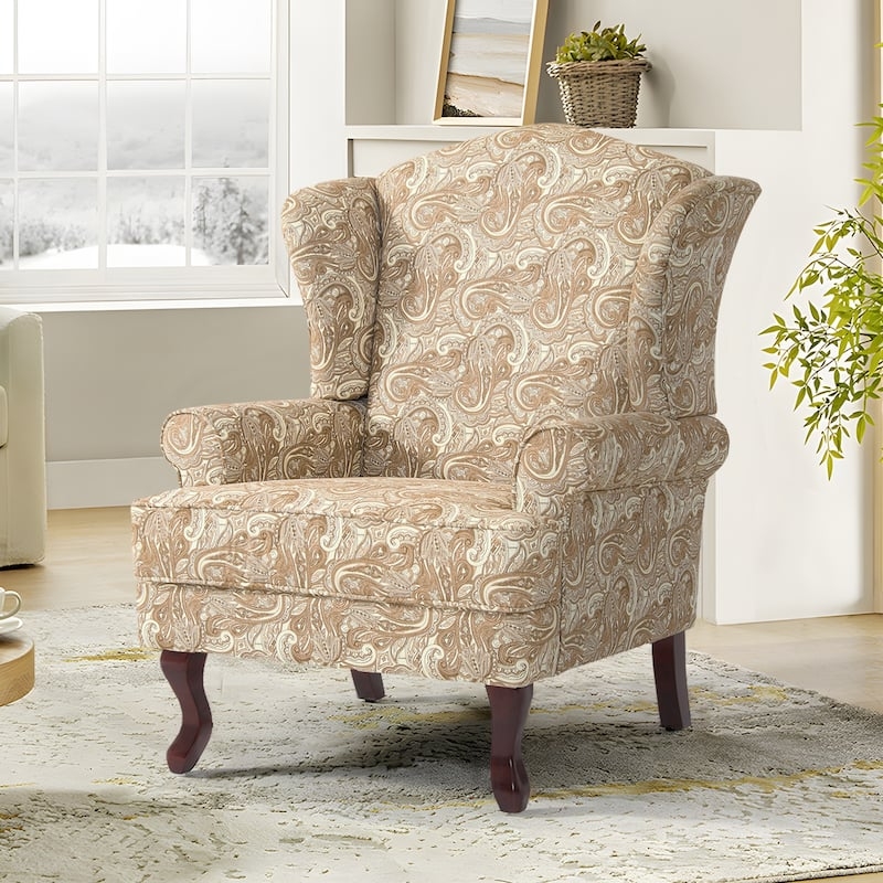 Striped Wingback Accent Chair in Grey and White Linen Look Fabric