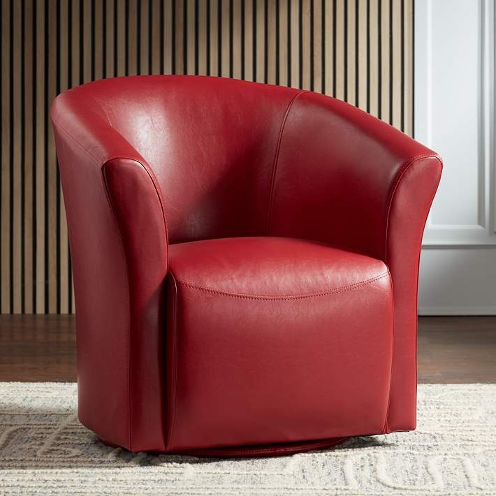Swivel Accent Chair Circular Base Polished Finish Red Club Chair