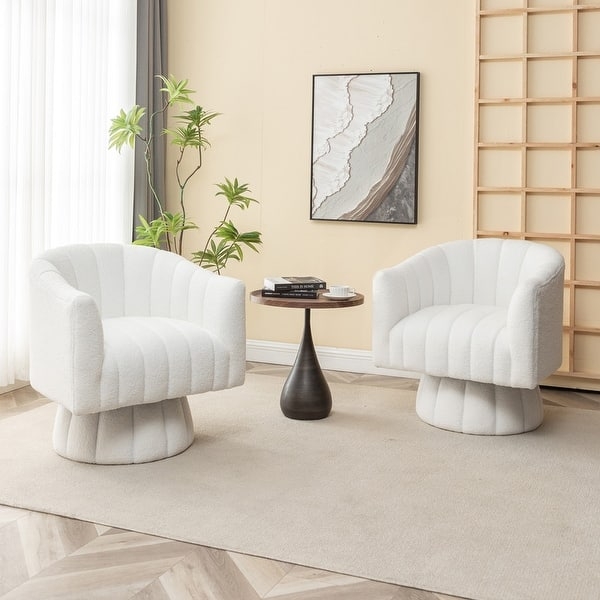 Swivel Accent Chair Cream Velvet Barrel Back Glam