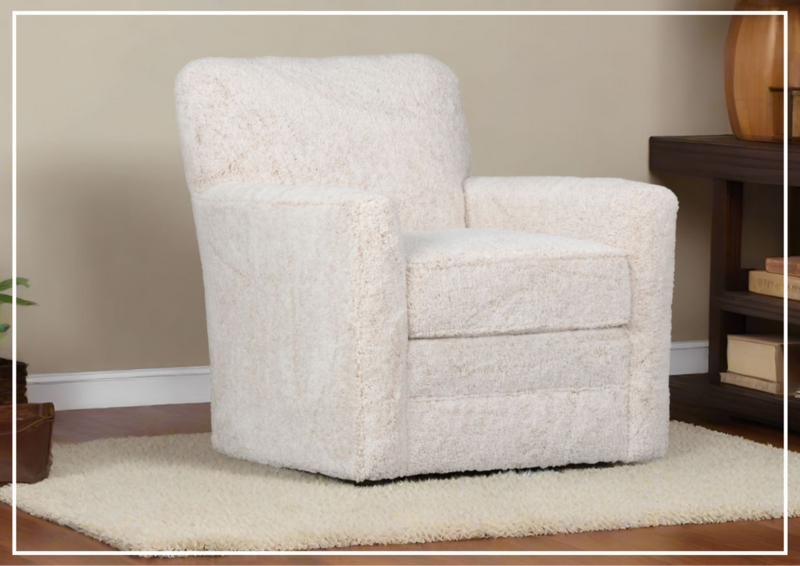 Swivel Accent Chair in Cream Textured Weave Fabric