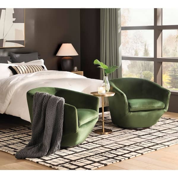 Swivel Accent Chair in Olive Green Velvet with Four-Star Metal Base