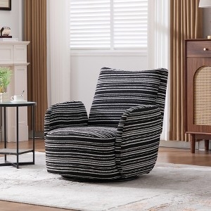Swivel Accent Chair in Textured Black Boucle Fabric with Barrel Back