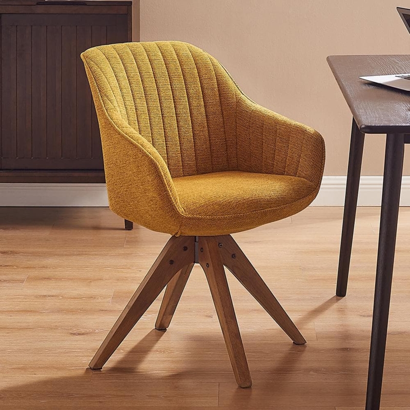 Swivel Accent Chair, Mid-Century Modern, Splayed Wood Legs, Yellow