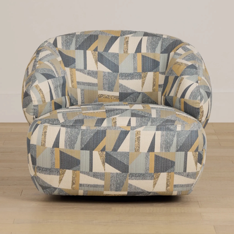 Swivel Accent Chair: Modern Barrel Chair with Swivel & Pixelated Pattern