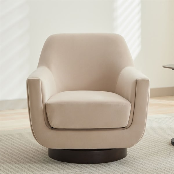 Swivel Accent Chair with U-Shaped Back and Round Silhouette in Cream