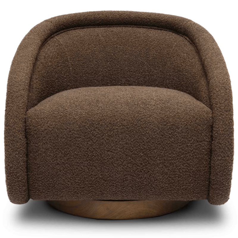Swivel Accent Chair Wood Base Channeled Tufting Boucle