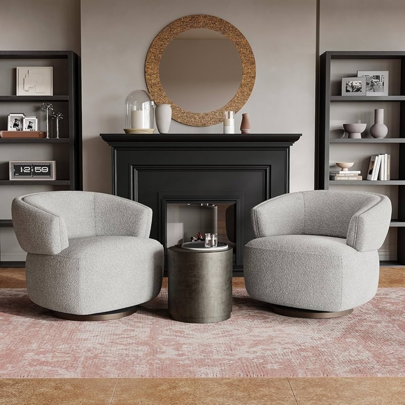 Swivel Accent Chairs in Tonal Grey for Living Room Window Nook