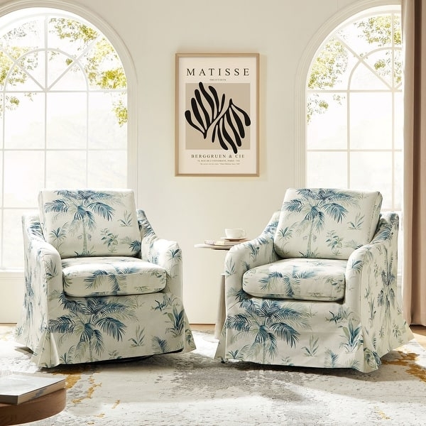 Swivel Accent Chairs Set of 2 Floral Slipcover Skirted Base