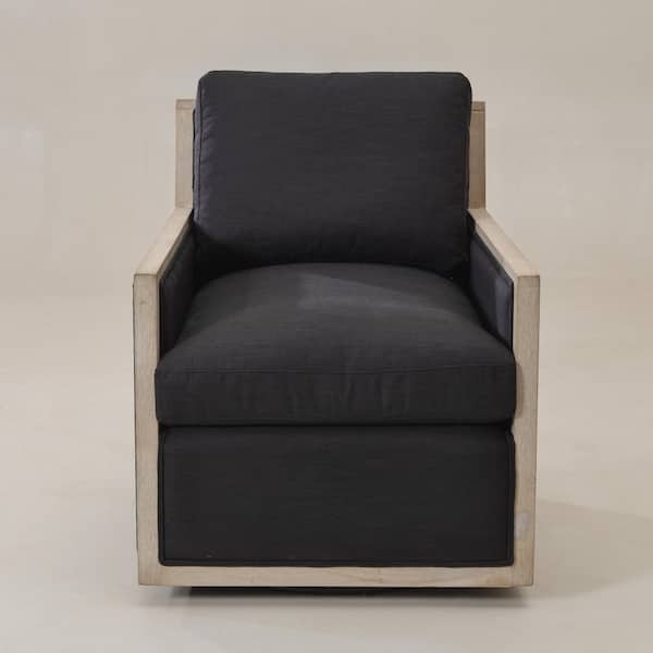 Swivel Armchair Black Performance Fabric, Minimalist Swivel Lounge Chair.
