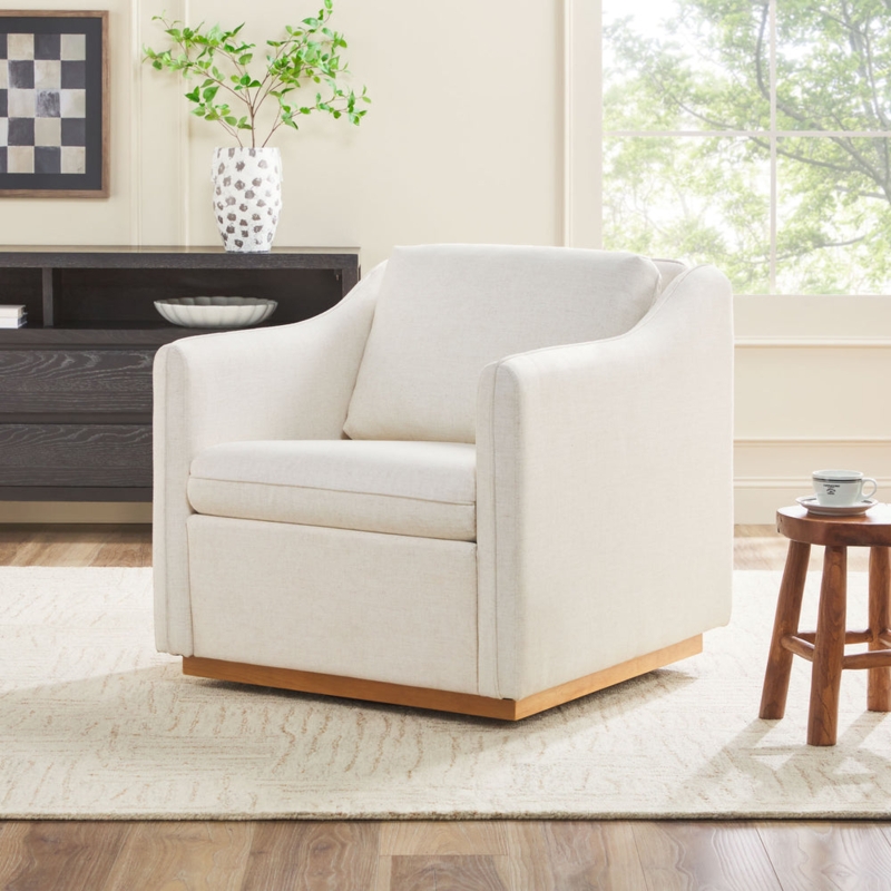 Swivel Barrel Accent Chair in Dark Grey Linen with Metal Base