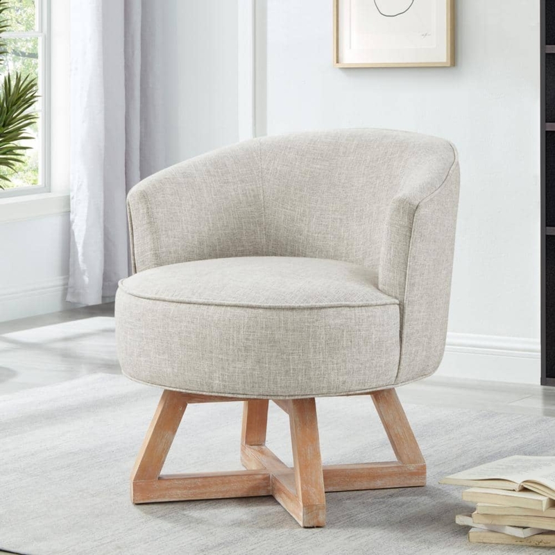Swivel Barrel Accent Chair with Unique Wood Cross Base Design