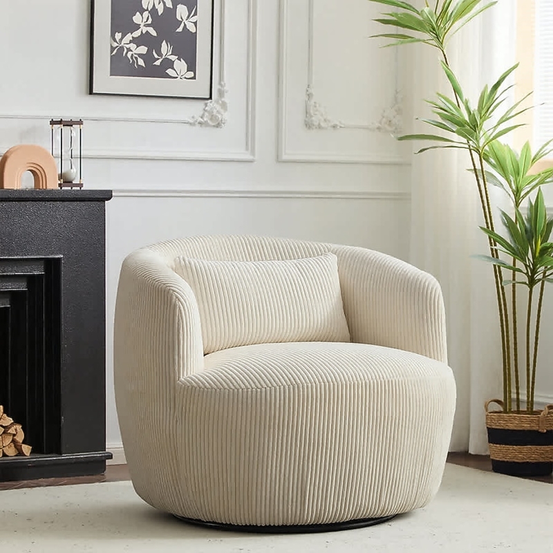 Swivel Barrel Chair Corduroy Ribbed Surface Round Base Cozy Reading Nook