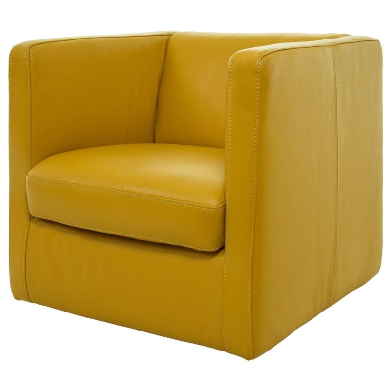 Swivel Barrel Chair in Leather-Like Upholstery with Polished Metal Base