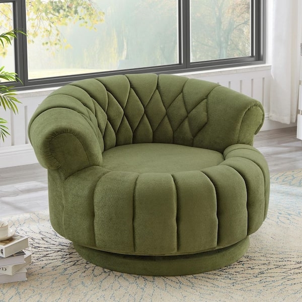 Swivel Barrel Chair Sage Green Chenille Textured Reading Chair