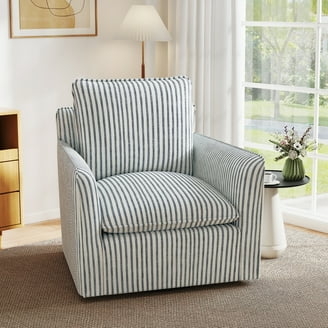 Swivel Chair, Coastal Blue and White Striped Barrel Silhouette