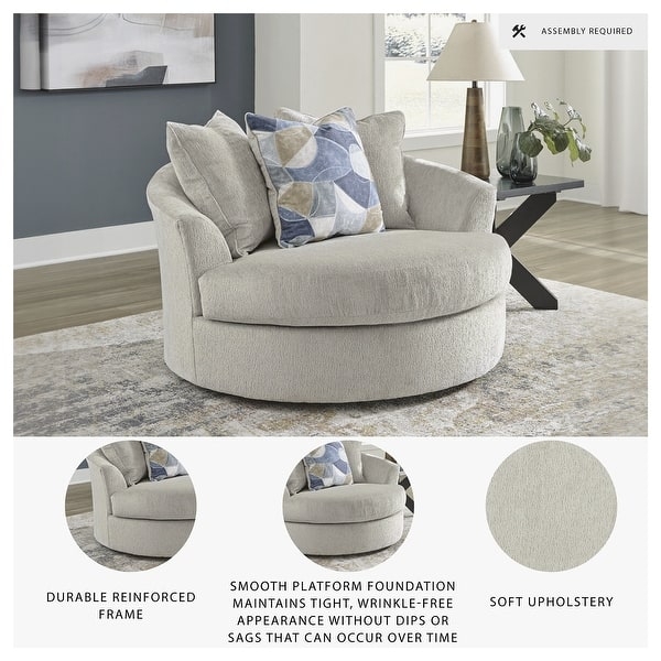 Swivel Chair, Cream Oversized Round Cuddler with Five Pillows