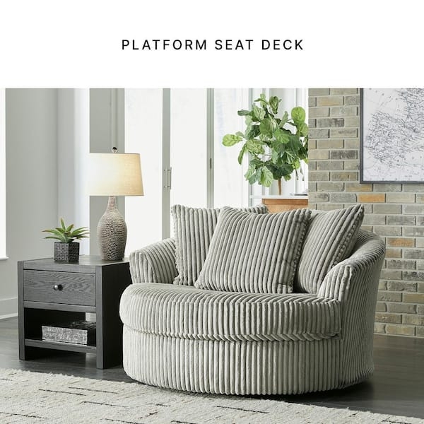 Swivel Chair with Track Arms in Modern Light Gray Textured Fabric
