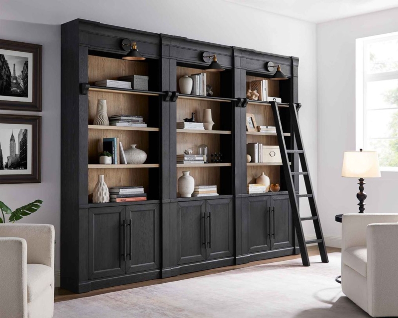 Tall 94-Inch Bookcase with Recessed Pilasters, Traditional Crown Molding