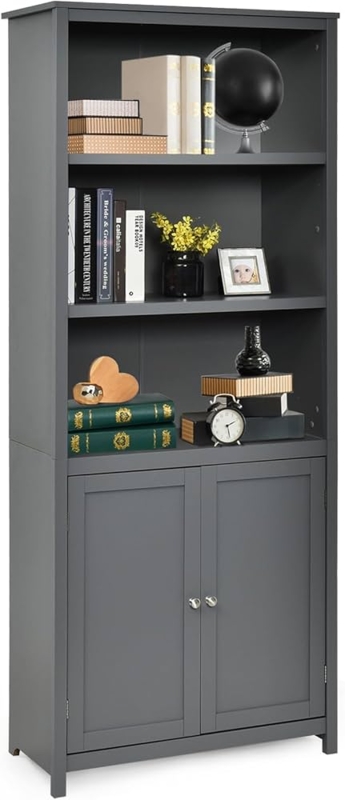 Tall Bookcase with Shaker Style Cabinet Doors, Farmhouse Storage