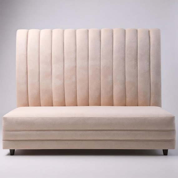Tall Channel Tufted Banquette, Extra High Back, Blush Pink Upholstery Idea