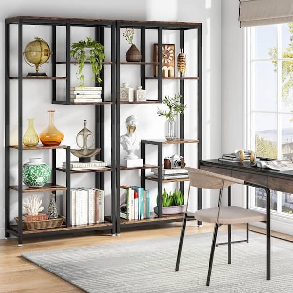 Tall Etagere Bookshelf, 6-Tier Open Frame with Wood Finish