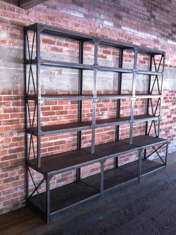 Tall Ironworker Shelf, 6-Tier Thick Rustic Wood Planks.