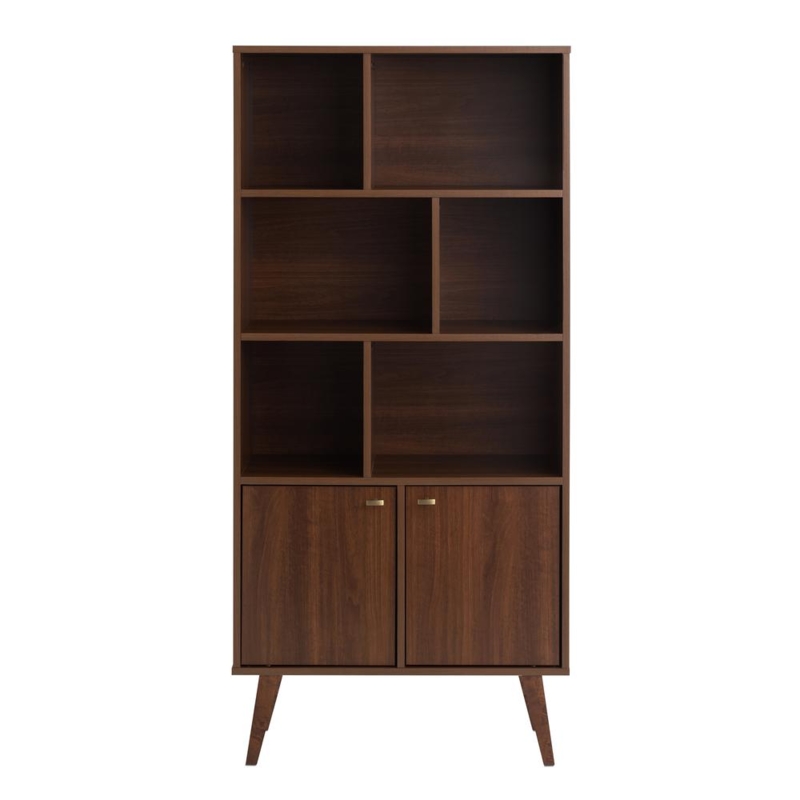 Tall Mid-Century Bookcase with Spindle Legs and Notched Handles
