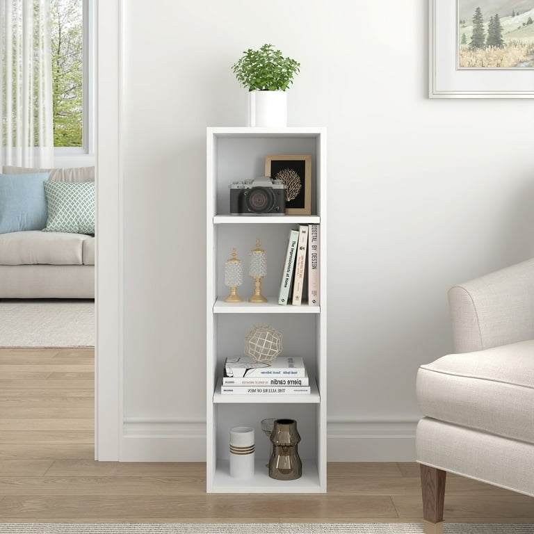 Tall Narrow 8-Tier White Bookcase for Small Spaces