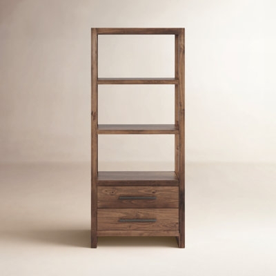 Tall Narrow Bookcase Six Tier Warm Wood Open Shelf